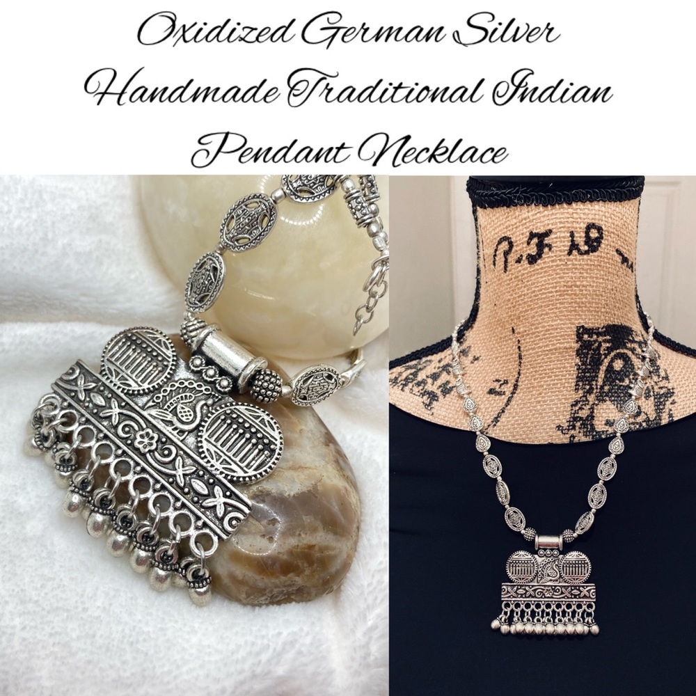 Oxidized Silver Handmade Indian Pendant Necklace